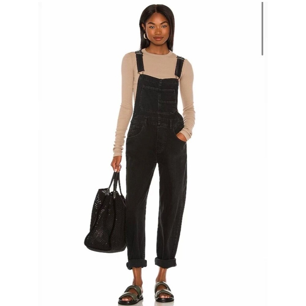 Free People We The Free Ziggy Overall Small Washed Black Denim Overalls